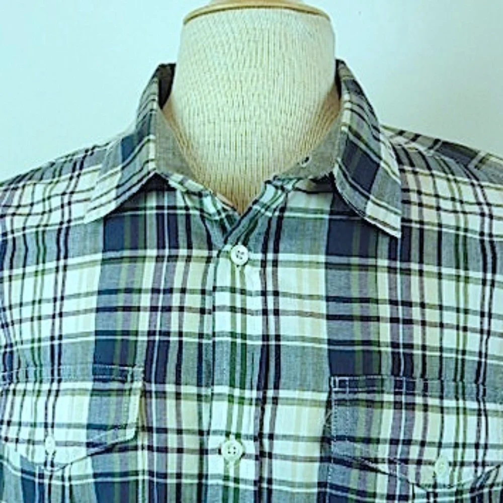 WOOLRICH  Work shirt BLUE PLAID cotton MADRAS long sleeve XL shacket